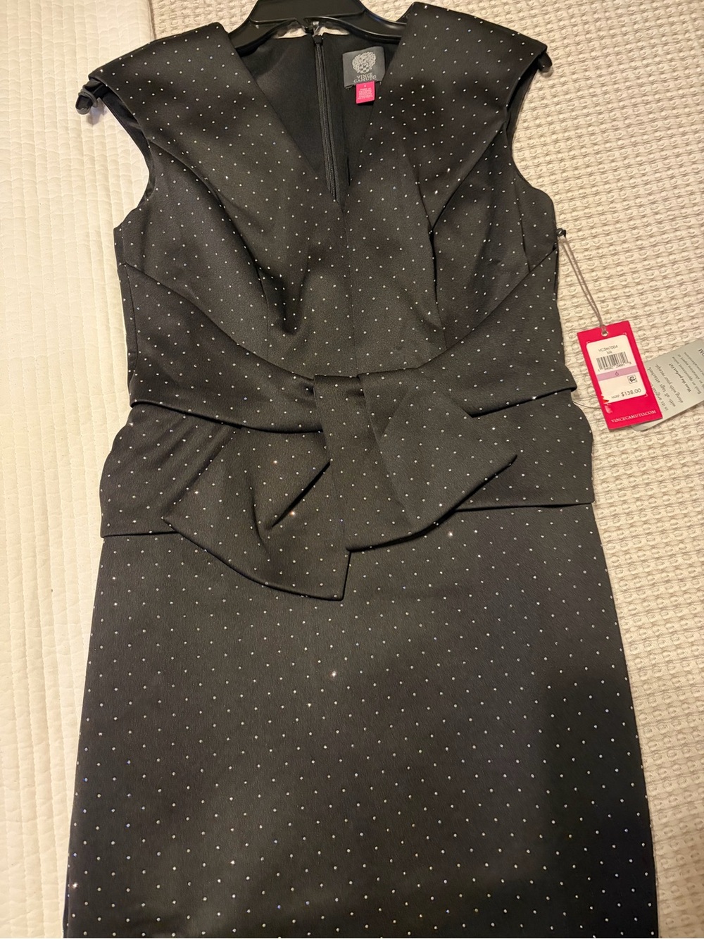 Vince Camuto Black Sleeveless V-Neck Midi Dress with Sparkle NWT